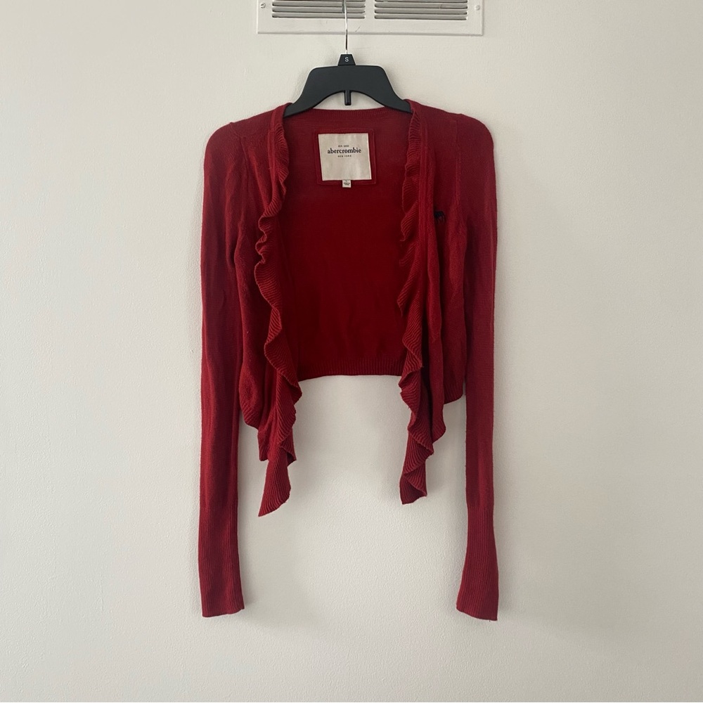 Maroon Red Ruffled Cardigan from Abercrombie